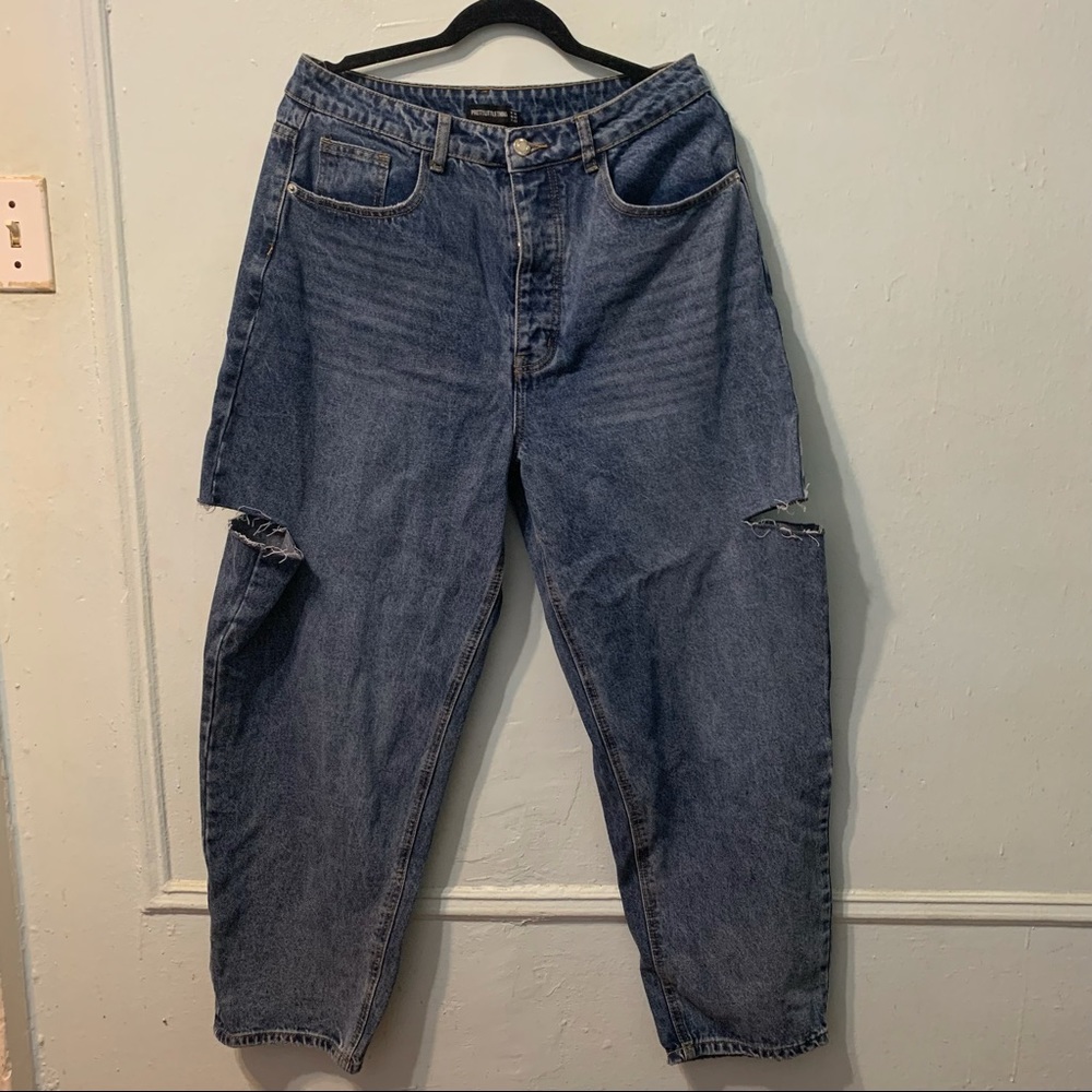Mid Wash Thigh Split Baggy Boyfriend Jeans - Picture 12 of 16